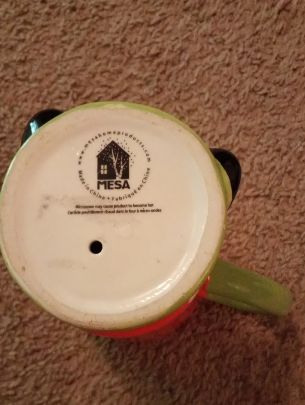 Mesa Polka Dot Ceramic Mug with Green Handle and Novelty Base